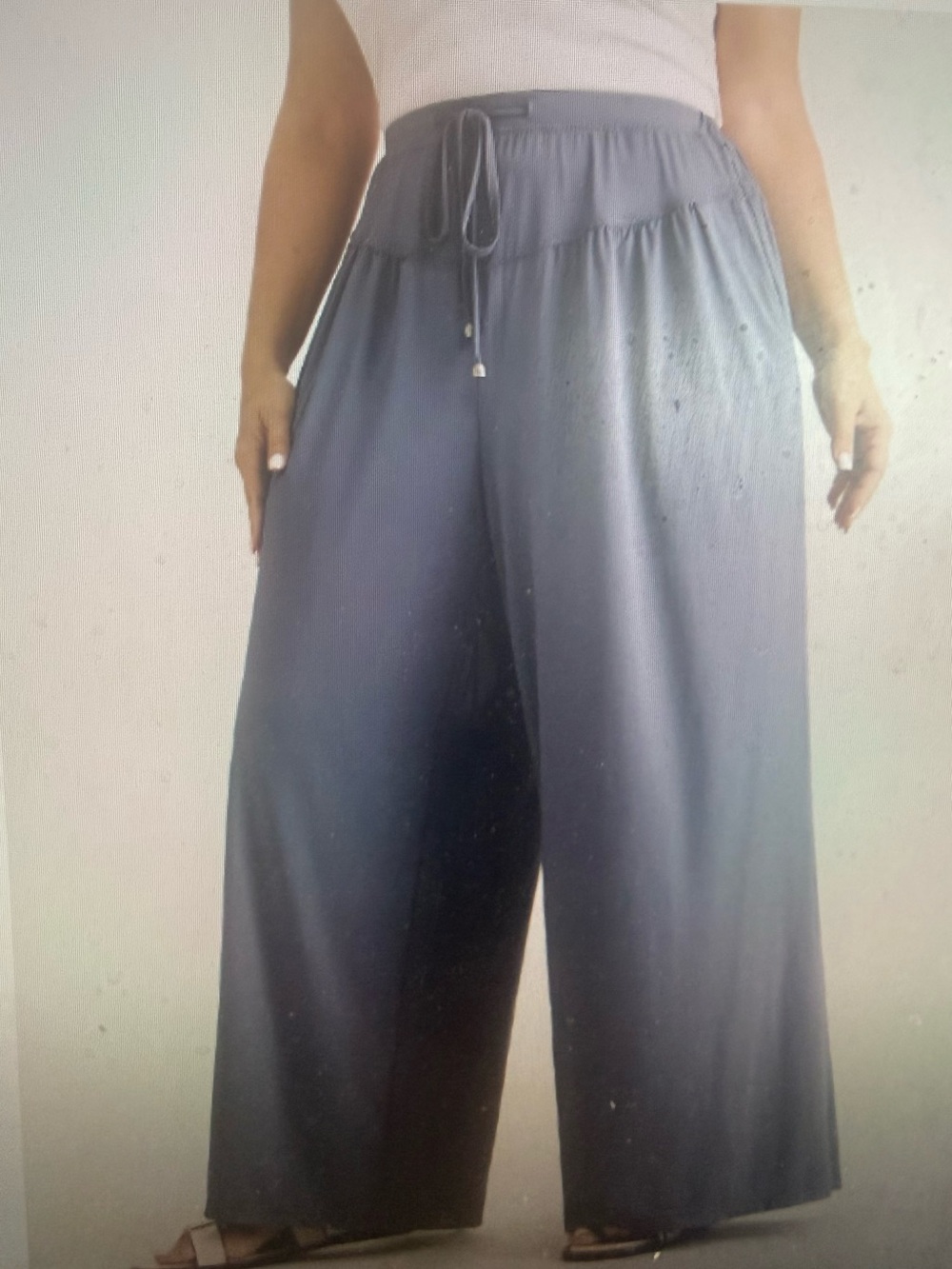 Bloomchic Wide Leg Drawstring Pants in Slate Blue- New - Picture 2 of 4